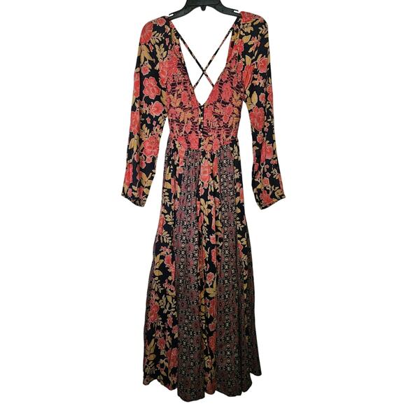 New Free People A New Way Floral Maxi Dress $168 X-SMALL Navy Combo Smocked - Picture 4 of 6